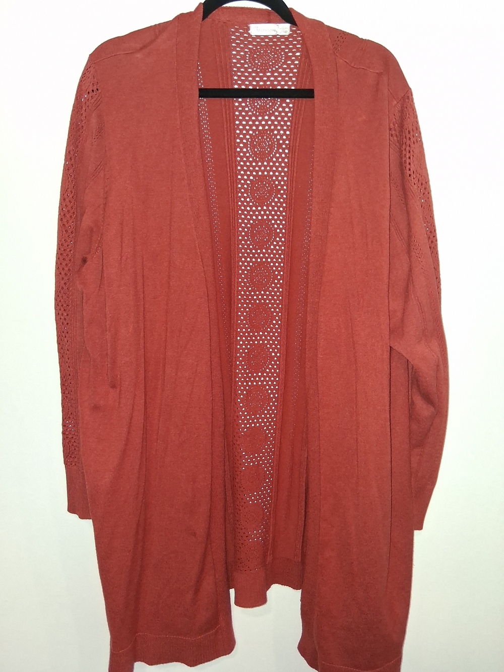 89th & Madison Open-Front Rust Cardigan with Eyelet Back